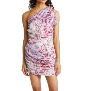 BTFL-LIFE NWT Floral Shirred One-Shoulder Ruched Satin Mini Cocktail Dress S